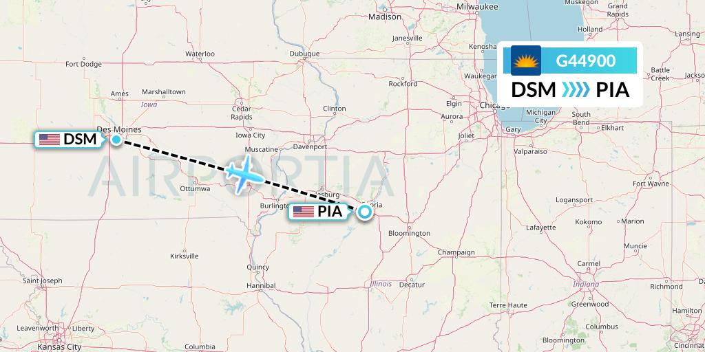 G44900 Allegiant Air Flight Map: Des Moines to Peoria