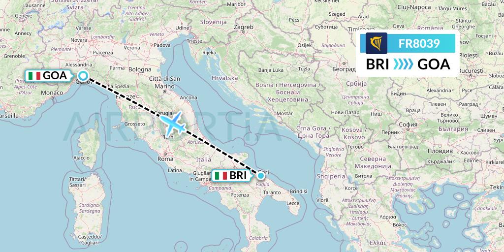 FR8039 Ryanair Flight Map: Bari to Genoa