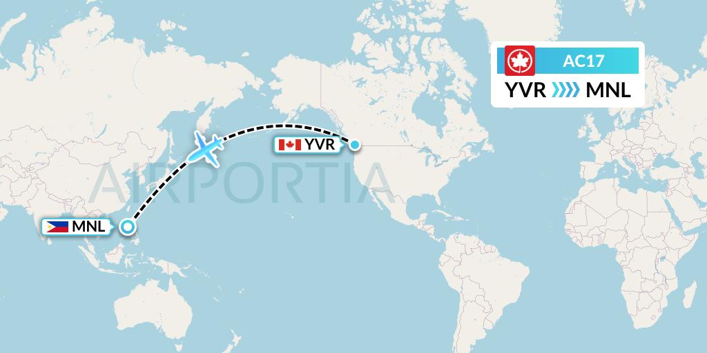 AC17 Air Canada Flight Map: Vancouver to Manila