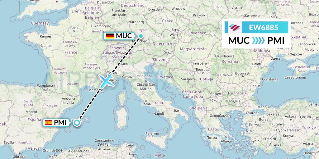 EW6885 Eurowings Flight Map: Munich to Palma de Mallorca