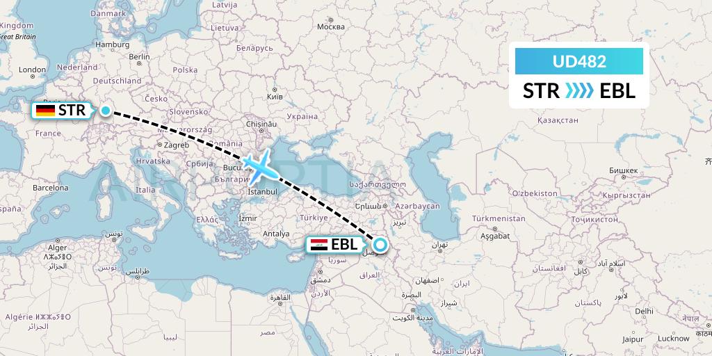 UD482 UR Airlines Flight Map: Stuttgart to Arbil