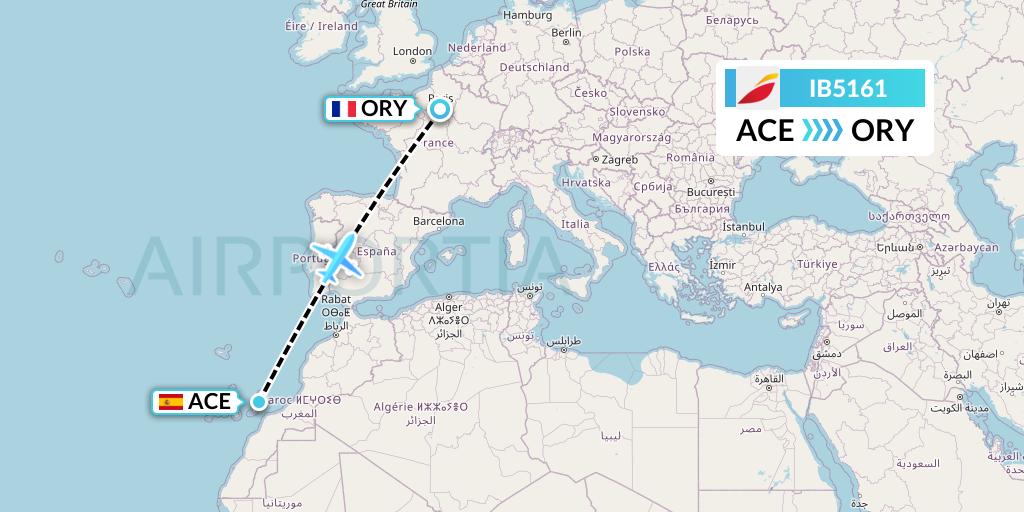 IB5161 Iberia Flight Map: Lanzarote to Paris