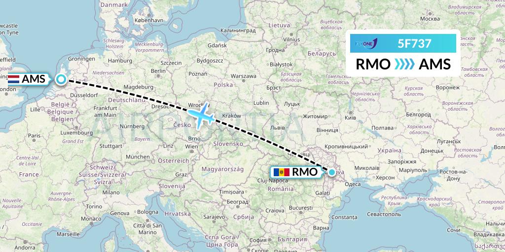 5F737 Fly One Flight Map: Chisinau to Amsterdam