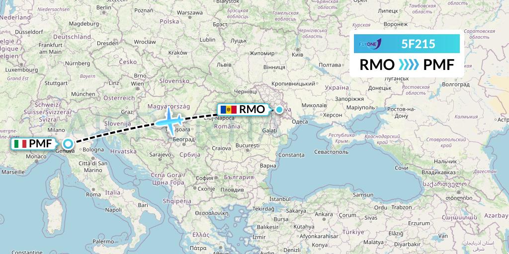 5F215 Fly One Flight Map: Chisinau to Parma