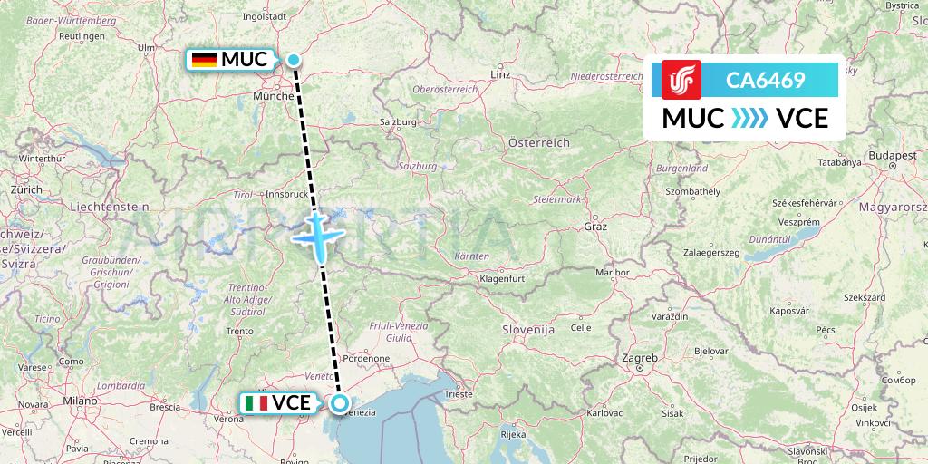 CA6469 Air China Flight Map: Munich to Venice