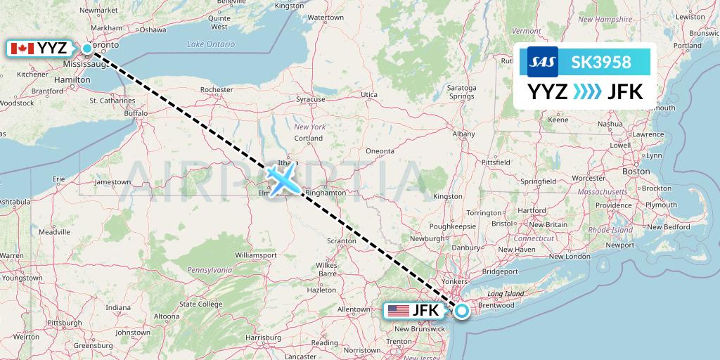 SK3958 SAS Flight Map: Toronto to New York