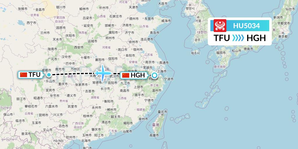 HU5034 Hainan Airlines Flight Map: Chengdu to Hangzhou