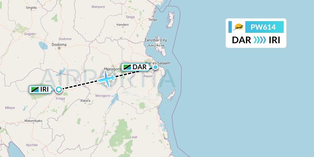 PW614 Precision Air Flight Map: Dar-es-Salaam to Nduli