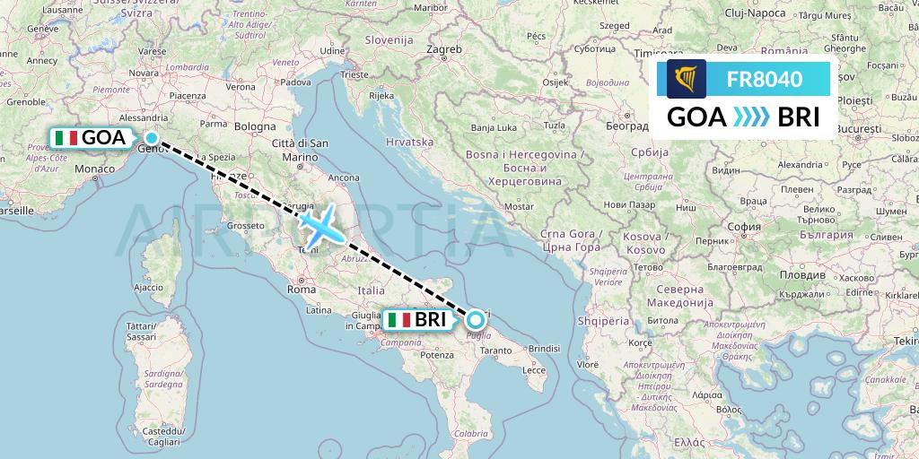 FR8040 Ryanair Flight Map: Genoa to Bari