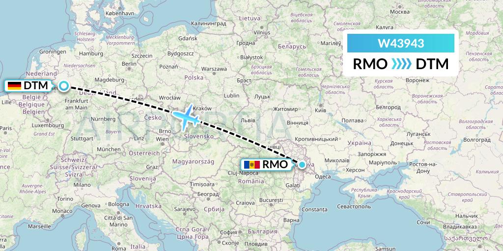 W43943 Wizz Air Malta Flight Map: Chisinau to Dortmund