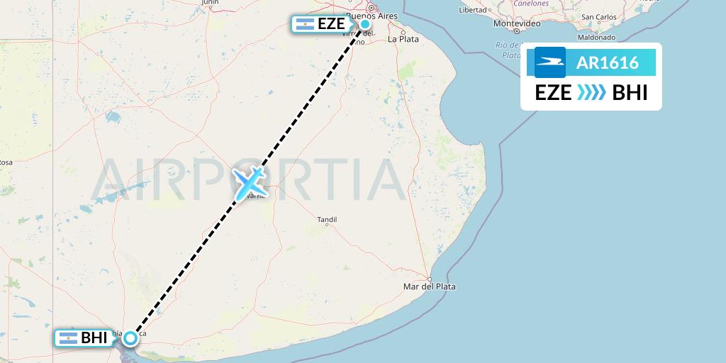 AR1616 Aerolineas Argentinas Flight Map: Buenos Aires to Bahia Blanca