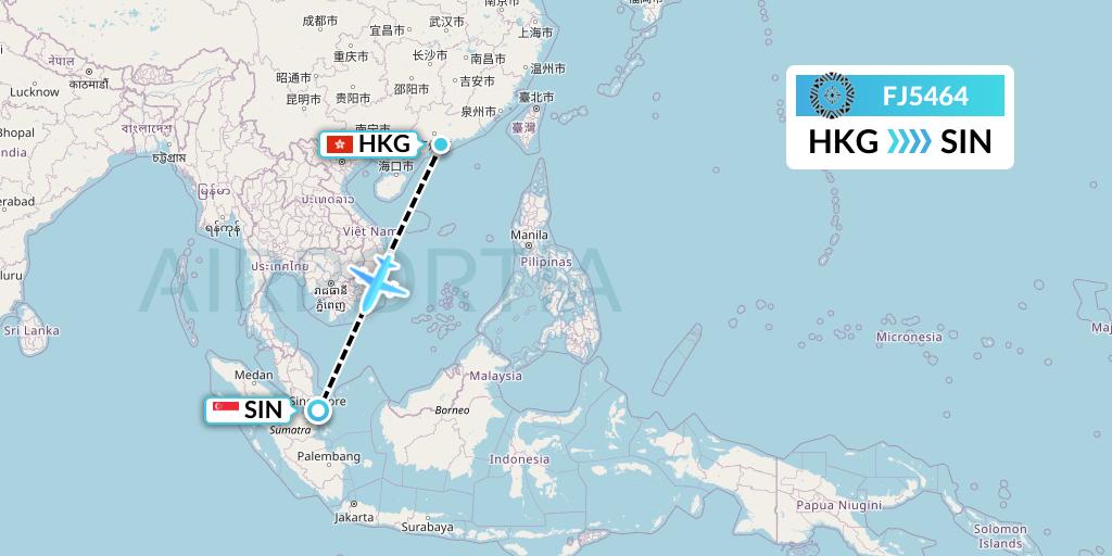 FJ5464 Fiji Airways Flight Map: Hong Kong to Singapore