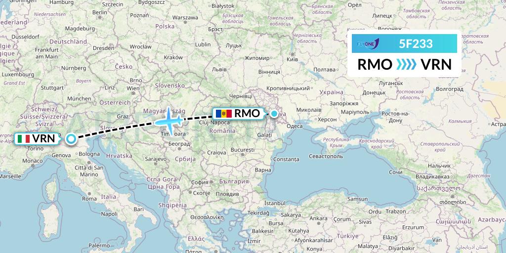 5F233 Fly One Flight Map: Chisinau to Verona