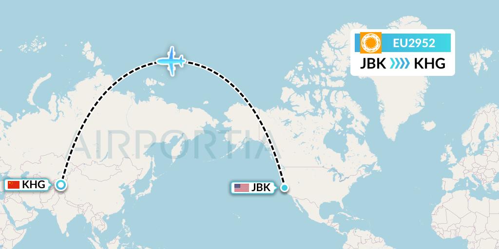 EU2952 Chengdu Airlines Flight Map: Berkeley to Kashgar