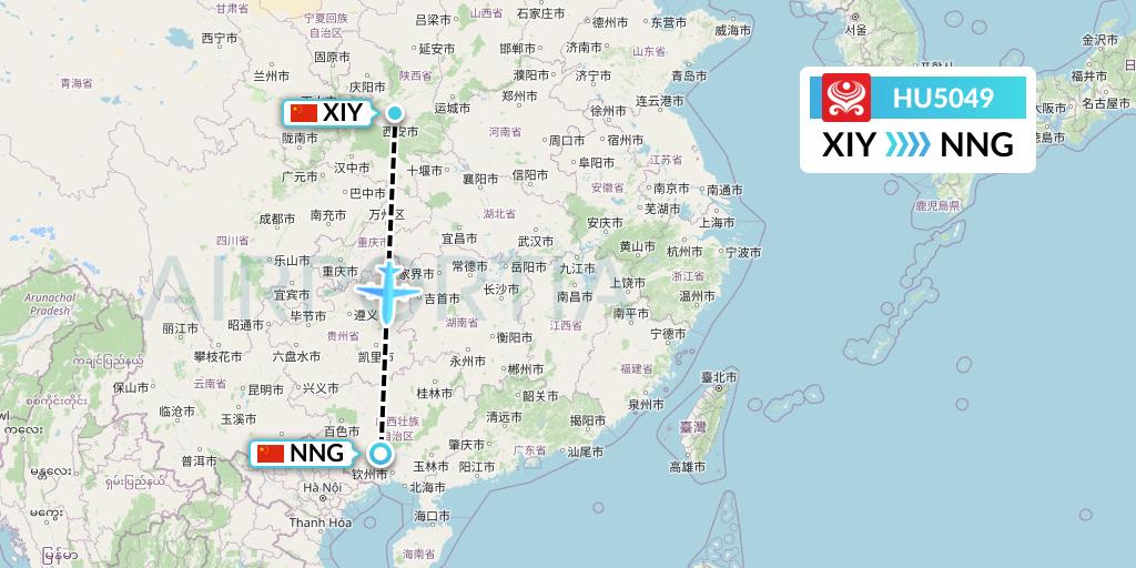 HU5049 Hainan Airlines Flight Map: Xi'an to Nanning