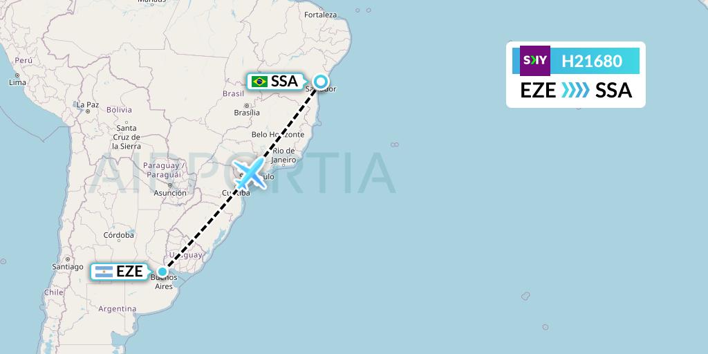 H21680 Sky Airline Flight Map: Buenos Aires to Salvador
