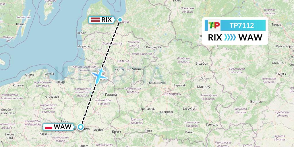 TP7112 TAP Portugal Flight Map: Riga to Warsaw