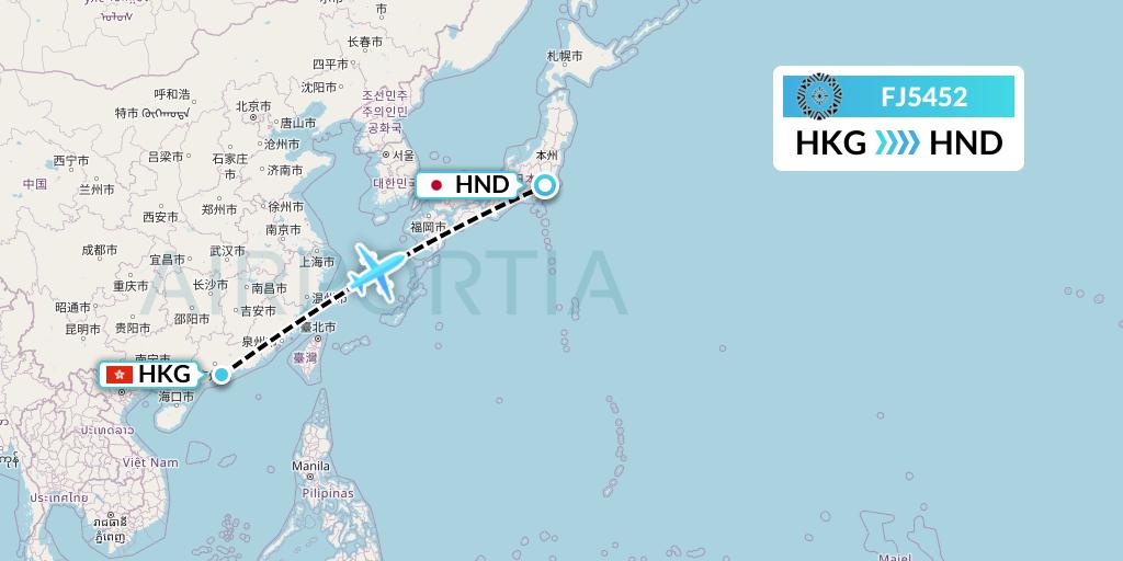 FJ5452 Fiji Airways Flight Map: Hong Kong to Tokyo