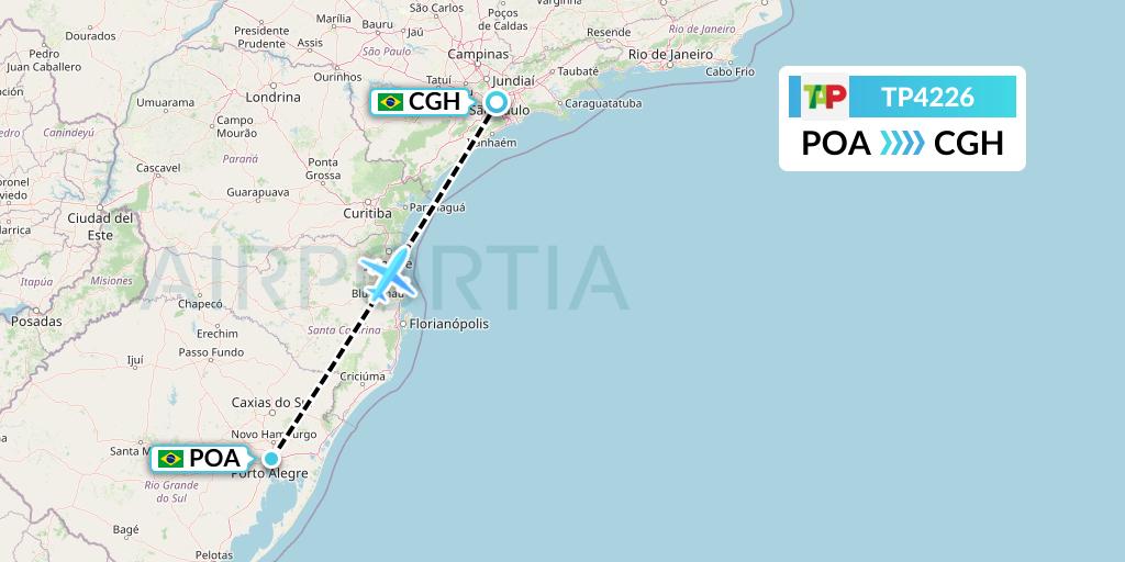 TP4226 TAP Portugal Flight Map: Porto Alegre to Sao Paulo