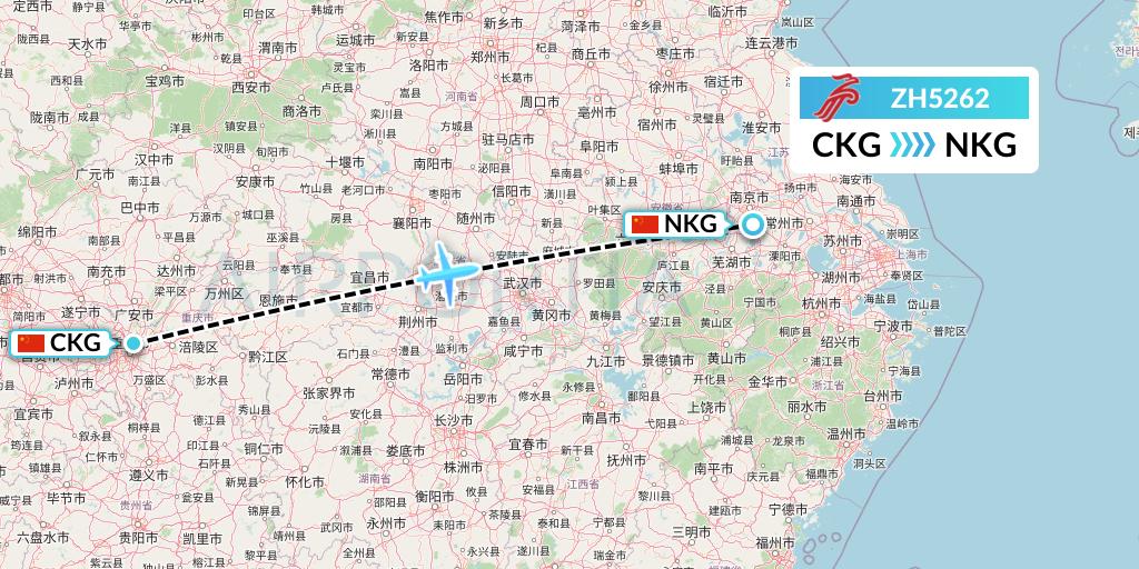 ZH5262 Shenzhen Airlines Flight Map: Chongqing to Nanjing