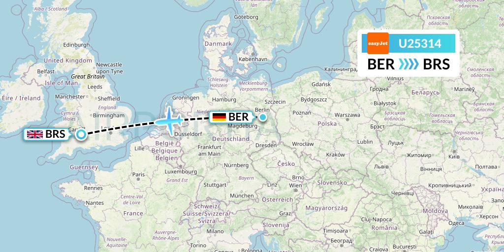 U25314 EasyJet Flight Map: Berlin to Bristol