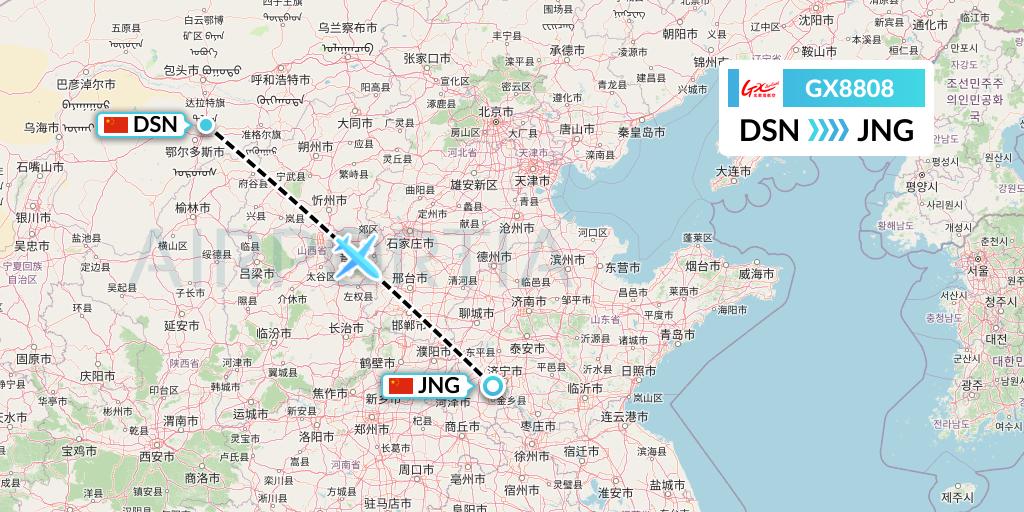GX8808 GX Airlines Flight Map: Dongsheng to Jining