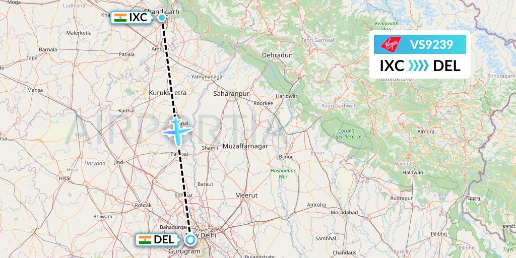 VS9239 Virgin Atlantic Airways Flight Map: Chandigarh to Delhi