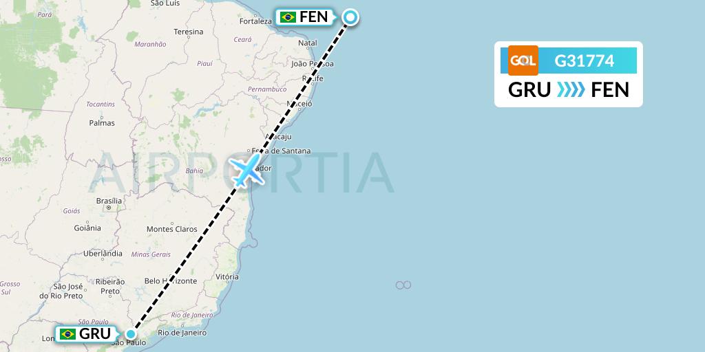 G31774 GOL Transportes Aeros Flight Map: Sao Paulo to Fernando De Noronha