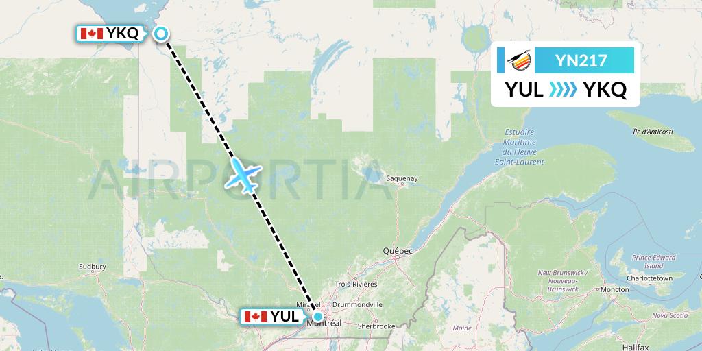 YN217 Air Creebec Flight Map: Montreal to Waskaganish