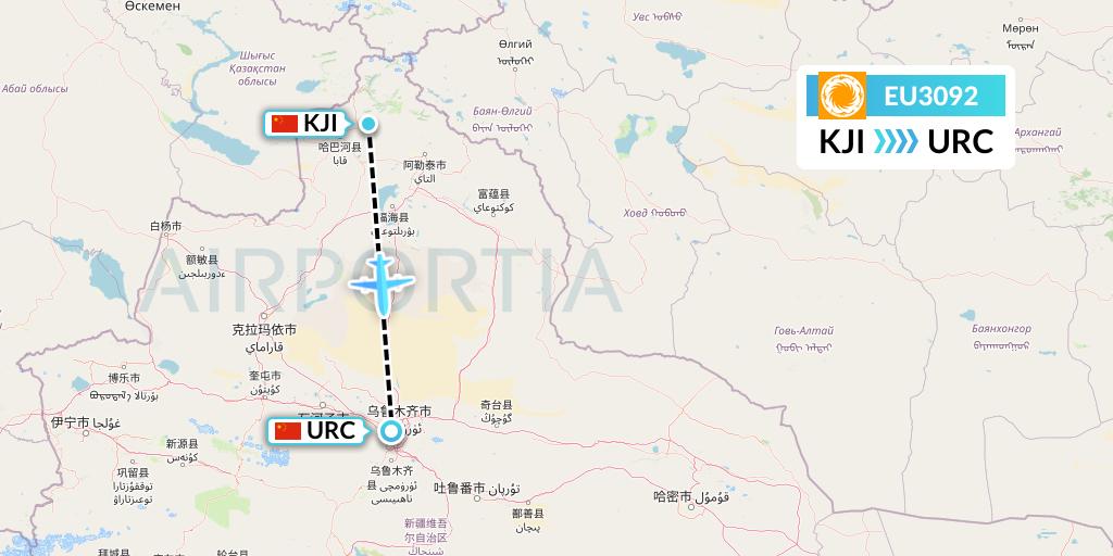 EU3092 Chengdu Airlines Flight Map: Altay to Urumqi