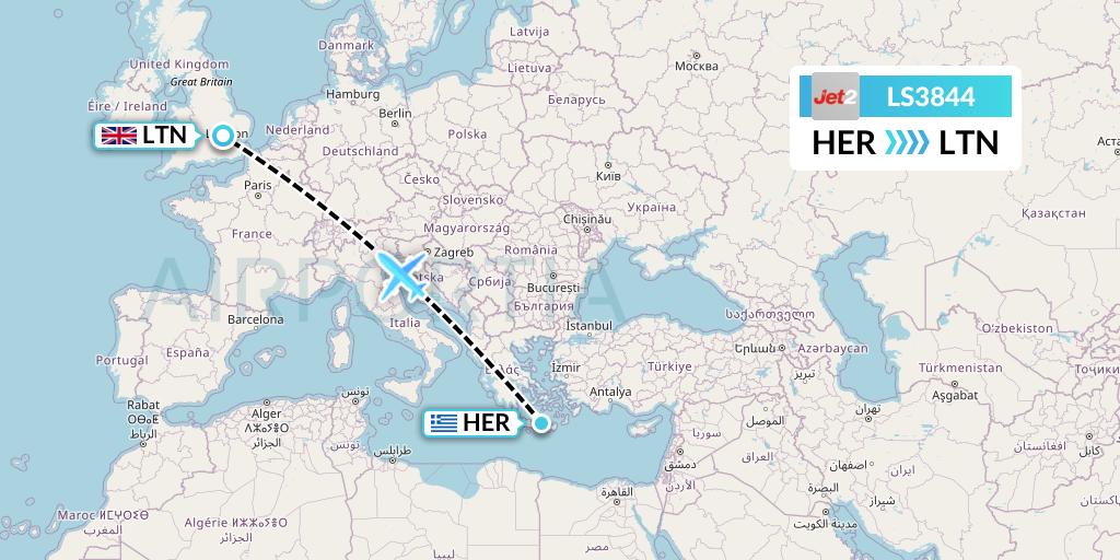 LS3844 Jet2 Flight Map: Heraklion to London