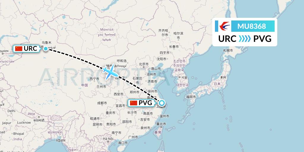 MU8368 China Eastern Airlines Flight Map: Urumqi to Shanghai