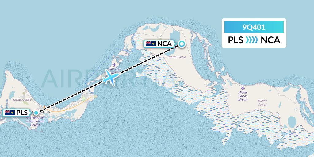 9Q401 Caicos Express Airways Flight Map: Providenciales to Turks and Caicos Islands