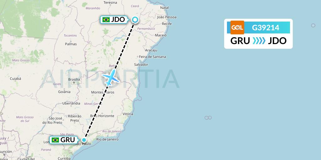 G39214 GOL Transportes Aeros Flight Map: Sao Paulo to Juazeiro Do Norte