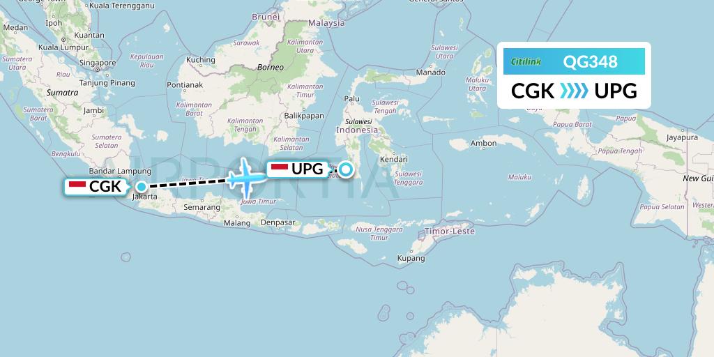 QG348 Citilink Flight Map: Jakarta to Makassar