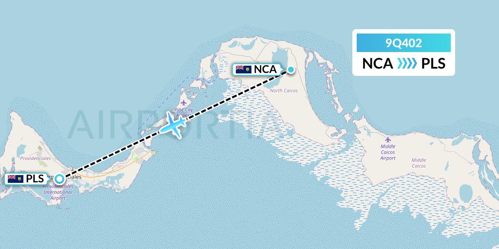 9Q402 Caicos Express Airways Flight Map: Turks and Caicos Islands to Providenciales