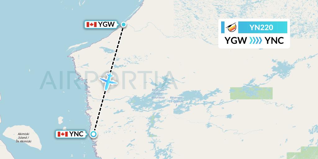 YN220 Air Creebec Flight Map: Kuujjuarapik to Wemindji