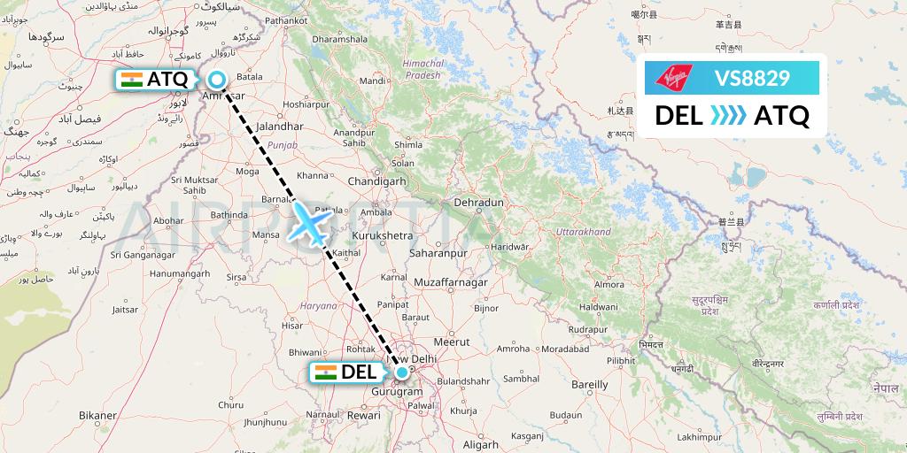 VS8829 Virgin Atlantic Airways Flight Map: Delhi to Amritsar