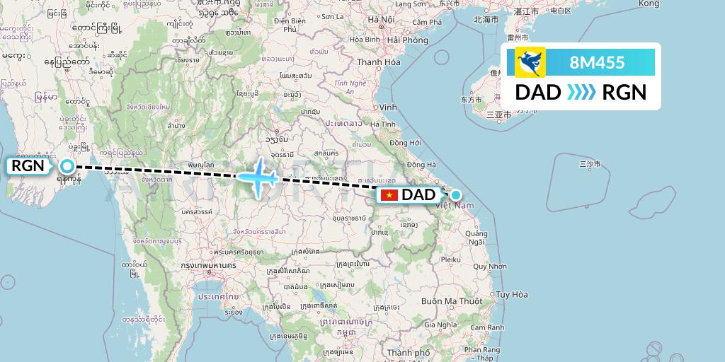 8M455 Myanmar Airways International Flight Map: Da Nang to Yangon