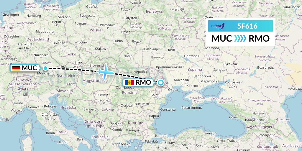 5F616 Fly One Flight Map: Munich to Chisinau