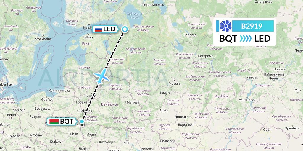 B2919 Belavia Flight Map: Brest to St. Petersburg
