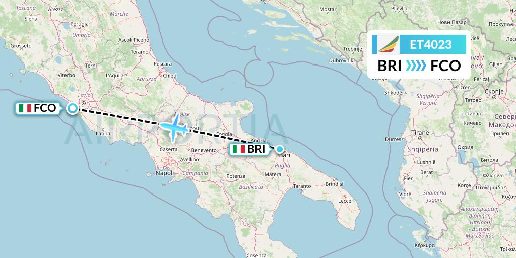 ET4023 Ethiopian Airlines Flight Map: Bari to Rome