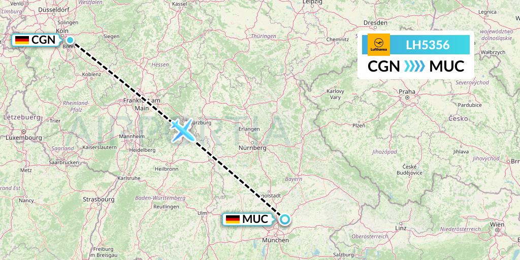 LH5356 Lufthansa Flight Map: Cologne to Munich