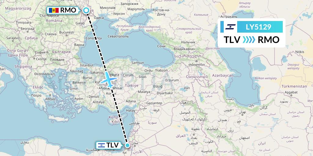 LY5129 El Al Flight Map: Tel Aviv to Chisinau