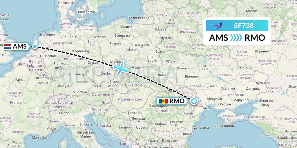 5F738 Fly One Flight Map: Amsterdam to Chisinau