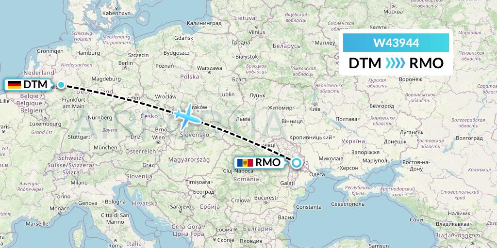 W43944 Wizz Air Malta Flight Map: Dortmund to Chisinau