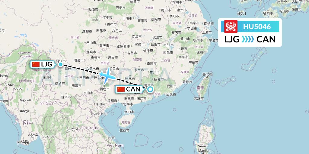 HU5046 Hainan Airlines Flight Map: Lijiang to Guangzhou