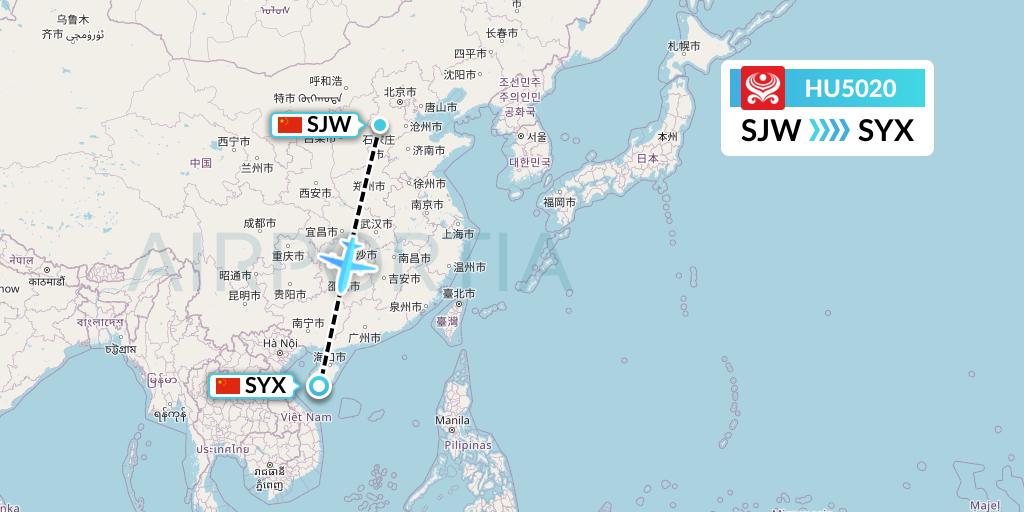 HU5020 Hainan Airlines Flight Map: Shijiazhuang to Sanya