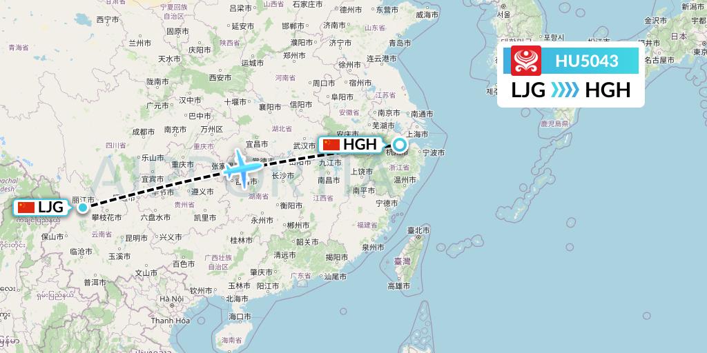 HU5043 Hainan Airlines Flight Map: Lijiang to Hangzhou