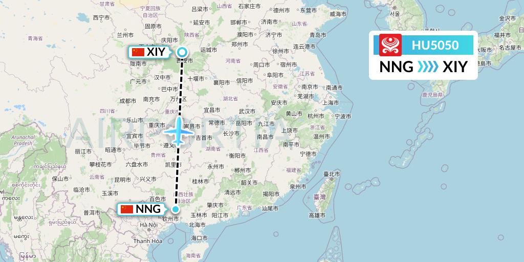HU5050 Hainan Airlines Flight Map: Nanning to Xi'an